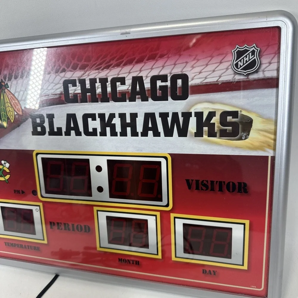 NHL Chicago Blackhawks Scoreboard Wall Clock LED Digital Time Temp Date Tested